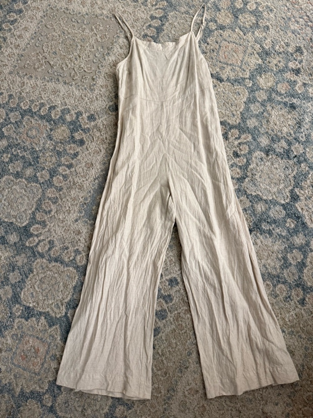 Rhythm Cream Wide-Leg Linen Jumpsuit with Spaghetti Straps